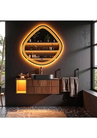 Resim Nomari Amber Led'li Lazer Kumlamalı Lavabo & Banyo Aynası Dokunmatik Sensörlü 60 X 60 Turuncu 