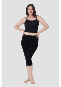 Resim Kadın Diz Altı Kapri Boy Penye Tayt Siyah Siyah 