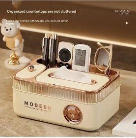 Resim Konesam Ev Ofis Mutfak Kullanıma Uygun Su Geçirmez Pp Materyalli Çok Fonksiyonlu Kağıt Havlu Tutucu, Uzak Kumanda Ve Küçük Eşya Saklama Kutusu Süt Rengi, Kalın, Çubuklu Çöp Çöp Kapaklı 