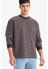 Resim Defacto Relax Fit Bisiklet Yaka Çizgili Sweatshirt E9408ax25aubn339 Kahve 
