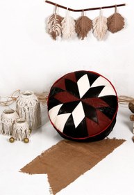 Resim Ottoman Pouffe İskandinav El Yapımı Hakiki Kuzu Derisi Bohem Bahçe Balkon Bungalov Puf Minder 60x30cm(DOLGULU) 