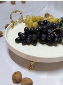 Resim Aless Altın Ayaklı Kulplu Seramik Sunumluk Çerezlik Meyvelik 