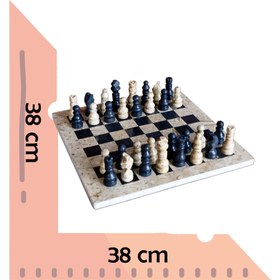 Resim Doğal Siyah Oniks ve Fosilli Taş Satranç Takımı - El Yapımı 38x38 cm Dekoratif Taş Satranç Seti 