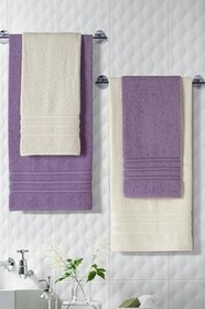 Resim Riona Pamuklu 50x90-70x140 cm 4'lü Banyo Havlu Seti (Krem) 