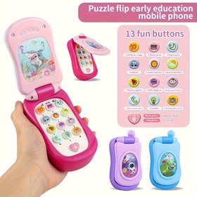 Resim Eğlenceli Karikatür Flip Telefon Oyuncak - 13 Düğme, 3 Tema Seçeneği (Pembe, Mor, Mavi), Gençler İçin Mükemmel Hediye, Çocuk Oyuncak | Eğlenceli Tasarım | Dayanıklı Plastik, Çocuklar İçin Telefon 