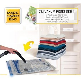 Resim Magic Saver Bag 7'Li Vakumlu Poşet Seti 2 L+2 Xl+ 2 Xxl+1Jumbo 