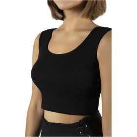 Resim Veaven Siyah Geniş Askılı Fitted/vücuda Oturan Fitilli Crop Top Atlet Siyah 