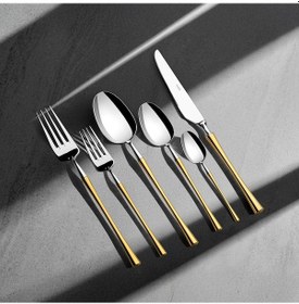 Resim Nehir Marbella Altın Sade 12 Kişilik 72 Parça Çatal Kaşık Bıçak Takımı 