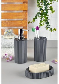 Resim 3 Parça Çizgili Banyo Seti Gri 