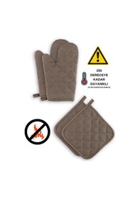 Resim Yanmaz Ve Isıya Dayanıklı Fırın Eldiveni Ve Tutacak 2 Eldiven, 2 Tutacak Antrasit Gri 