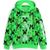 Resim 360 Derece Minecraft Creeper Baskılı Kışlık Çocuk Kapşonlu Sweatshirt 8 - 13 Yaş Aralığı Yeşil 