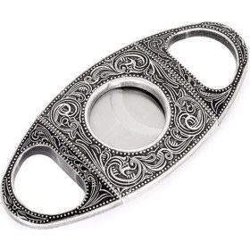 Resim Three Beans Kazınmış Çiçek Batı Bronzy Puro Kesici Oyma Arabesques Çinko Alaşım Çift Blade Puro Kesici Antik Gümüş Giyotin | Puro Aksesuarları - (Yurt Dışından) 