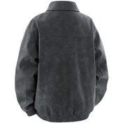 Resim Moda Retro Rahat Çok Yönlü Bol Erkek Deri Ceket Haki 