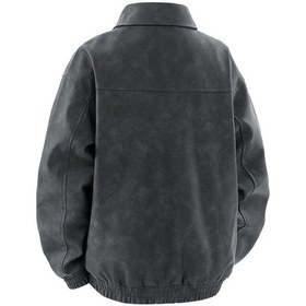 Resim Moda Retro Rahat Çok Yönlü Bol Erkek Deri Ceket Haki 