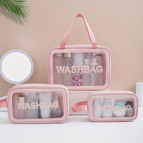 Resim 3'lü Moda Yıkama Çantaları Seti - Makyaj ve Temel Ürünler İçin İdeal Böylesi Seyahat Kozmetik Saklama Çantası 