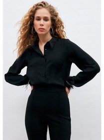 Resim Sateen Manşeti Tüy Detaylı Bayan Gömlek 3075-2023 001 