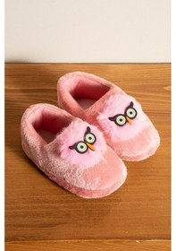 Resim Albishoes Kız Çocuk Panduf Ev Patiği Pamuk Astarlı Baykuş Figür Ev Kreş Ayakkabısı Sevimli Baykuş Pudra 