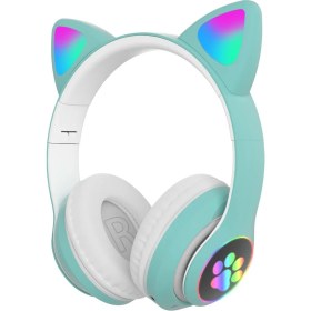 Resim Acl Kedi Kulaklı Bluetooth Kablosuz Renkli Işıklı Rgb Çocuk Oyuncu Kulaklık Hafıza Kartı Aux Girişli Kulak Üstü Kulaklık 