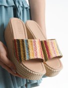 Resim Lolita Love Shoes Jodie Hasır Görünümlü Kalın Bantlı Delik Detaylı Dolgu Taban Terlik 