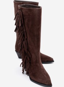 Resim luvishoes ORLO Kahverengi Süet Hakiki Deri Püsküllü Kadın Western Çizme 