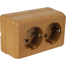 Resim Priz İkili Topraklı Sıva Üstü Meşe Bron Mutlusan 