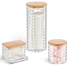 Resim SÜS Ahşap Kapaklı 3'lü Organizer Set, Model Modern Pamukluk Düzenleyici Şık 3'lü Pamukluk Set - Şık ve Fonksiyonel Ahşap Kapaklı 3'lü Organizer Set 