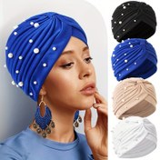 Resim 1 adet Kadınlar için Zarif İnci Süslemeli Turban Şapka - Yumuşak, Hafif, Polyester Başlık Sarma ile Dekoratif İnciler, Günlük Giyim İçin İdeal, Elde Yıkanabilir, Moda Aksesuarı | Zarif Başlık | İnci Süslemesi 