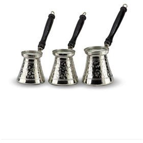 Resim Ahşap Saplı Nikelli Üçlü Bakır Cezve Takımı 