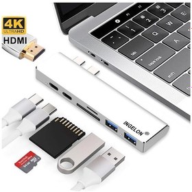 Resim Thunderbolt 3 Dock 7In1 Usb-C Hub Çift Tip-C Multiport Kart 4K 