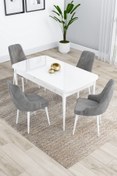 Resim Canisa Kar Serisi, Beyaz Masa 80x132 Açılabilir Mdf Yemek Odası Takımı,4 Gri Sandalye 
