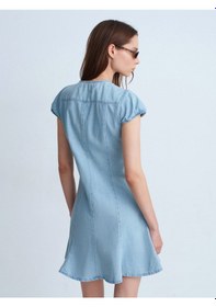 Resim Dilvin 90583 %100 Pamuk Çıtçıt Detaylı Denim Elbise-mavi 