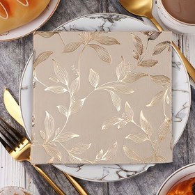 Resim Şık Altın Yapraklı Tek Kullanımlık Peçeteler, 20 adet - Paskalya, Hanuka, Şükran Günü ve Aile Kutlamaları için Premium Kalite 