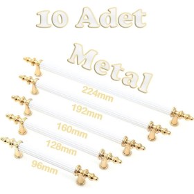 Resim Tuana Rustik Alüminyum Metal Lüks Modern Mobilya Çekmece Mutfak Dolabı Kulpu Beyaz-Gold (10 Adet) 