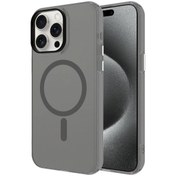 Resim Mobilzone iPhone 15 Pro Max Uyumlu Zore Magsafe Şarj Özellikli Buzlu Transparan C-Pro Sert Kılıf-Koyu Gr 
