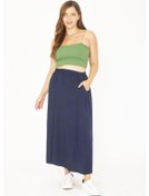 Resim Kadın Büyük Beden Lacivert Beli Lastikli Yan Cepli Etek 65n36806-lacivert Lacivert 