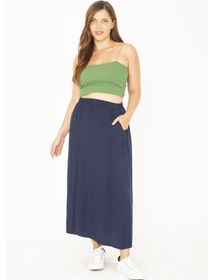 Resim Kadın Büyük Beden Lacivert Beli Lastikli Yan Cepli Etek 65n36806-lacivert Lacivert 