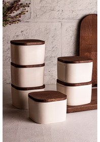 Resim Snippy Luma Beyaz 6'lı Ahşap Vakumlu Kapaklı Seramik Kahvaltılık Kırık Beyaz 