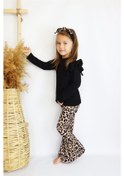Resim Kız Çocuk Leopar İspanyol Uzun Kollu Alt Üst Bandana Takım Tkm-0150 Siyah-leopar Siyah - Leopar 