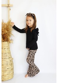 Resim Kız Çocuk Leopar İspanyol Uzun Kollu Alt Üst Bandana Takım Tkm-0150 Siyah-leopar Siyah - Leopar 