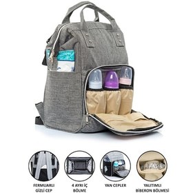 Resim Anne Bebek Bakım Sırt Çantası Gri Termos Bölmeli Gri 