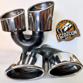 Resim 100 Mm. Paslanmaz Krom Yassı Çiftli Sağ/sol Takım Egzoz Eksoz Ucu 2 Adet (Çapraz Eşit) 