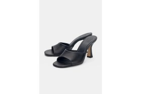 Resim Selin Shoes Sereza Hakiki Deri Topuklu Kadın Terlik- Siyah 