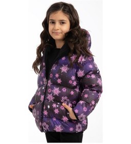Resim Spor Kız Çocukçiçek Desen Polar Su Ve Rüzgar Geçirmez Kapüşonlu Şişme Mont-95 Mor 