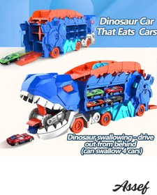 Resim assef Dino Track 2 in 1 Araba Yutan Katlanabilir Ultimate T-Rex Tır Araba Yutan Fırlatan Dinazor 