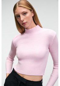 Resim Grimelange CALIDA Kadın Dik Yaka Fitilli Görünümlü Slim Fit Triko Pembe Kazak 