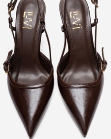 Resim LuviShoes CELIA Kahverengi Cilt Sivri Burunlu Kadın Dolgu Topuklu Ayakkabı 
