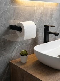Resim Orret Home Yapışkanlı Suya Dayanıklı Siyah Tuvalet Kağıtlığı - Paslanmaz Metal Solo WC Kağıtlık Banyo Aksesuarı (Solo Wc Kağıtlık) 