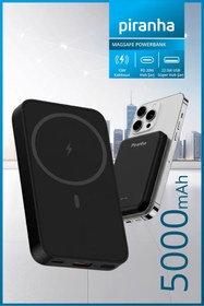 Resim Piranha 9010‑S 5000 mAh MagSafe Powerbank | Kablosuz & Kablolu 15W/20W/22.5W Hızlı Şarj | Manyetik W 