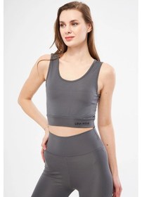 Resim Halter Yaka Spor Sütyeni Crop Top Füme 
