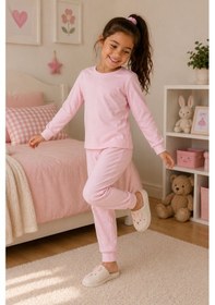 Resim Zuzunga Soft Pink %100 Pamuk Basic Kız Çocuk Pijama Takımı Pembe 
